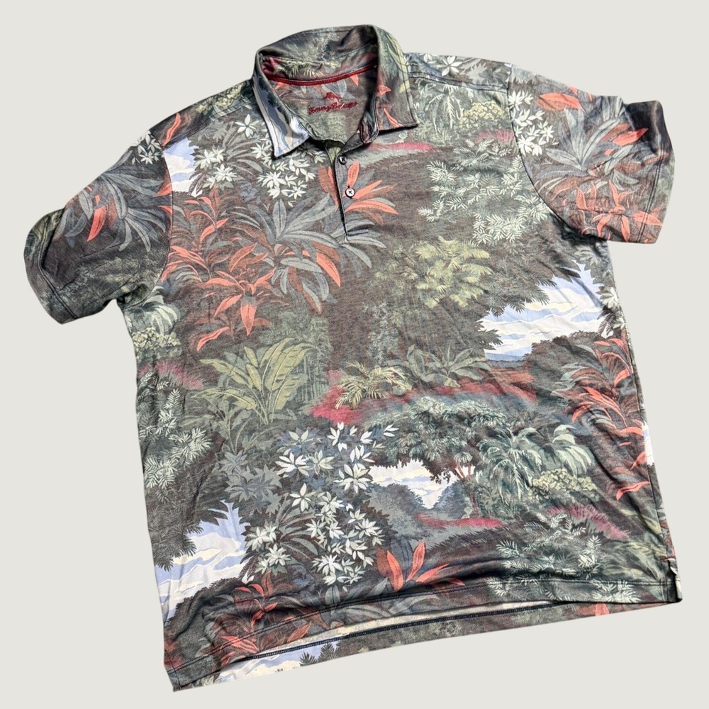 Tommy Bahama Polo Shirt XL Tropical Jungle Print Pima Cotton Blend 253-ST227571